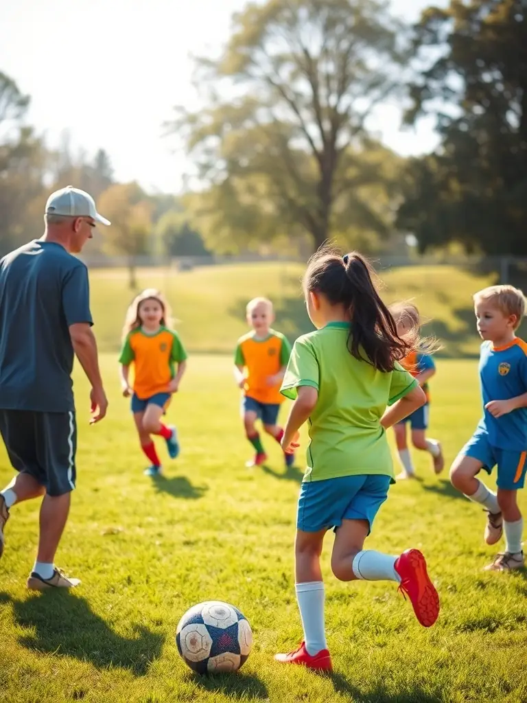 A vibrant image of children participating in a football training session, showcasing teamwork and active engagement at ASSOCIATION SPORTIVE DE BRIE.