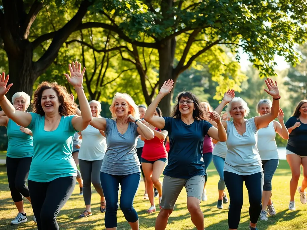 A heartwarming image of senior citizens engaging in gentle exercises at ASSOCIATION SPORTIVE DE BRIE, highlighting inclusivity and active aging.