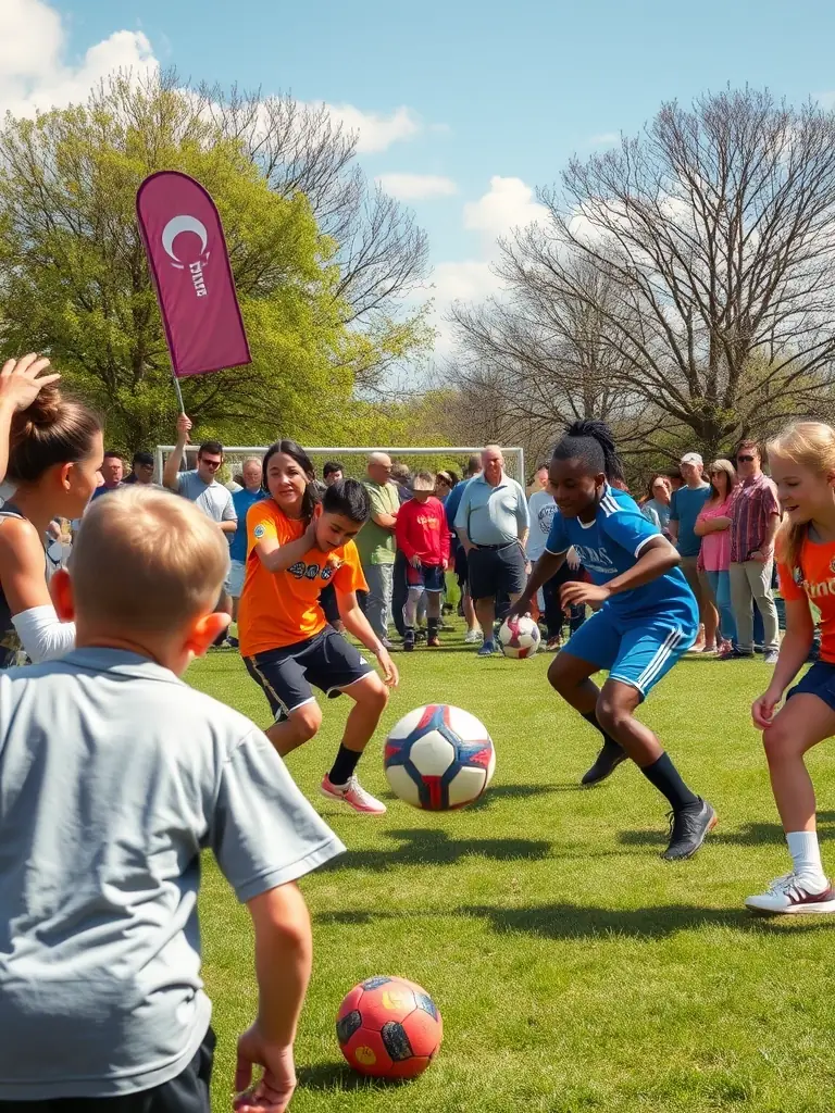 A group of diverse individuals participating in a community sports event, emphasizing the inclusive nature of ASSOCIATION SPORTIVE DE BRIE.
