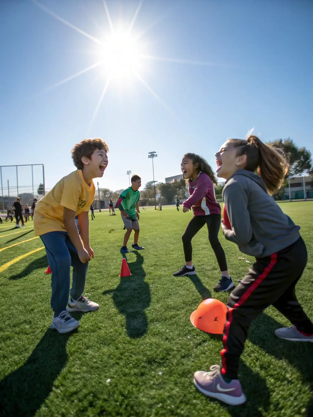 A diverse group of children participating in a physical education activity, highlighting the health benefits and active lifestyle promoted by ASSOCIATION SPORTIVE DE BRIE.