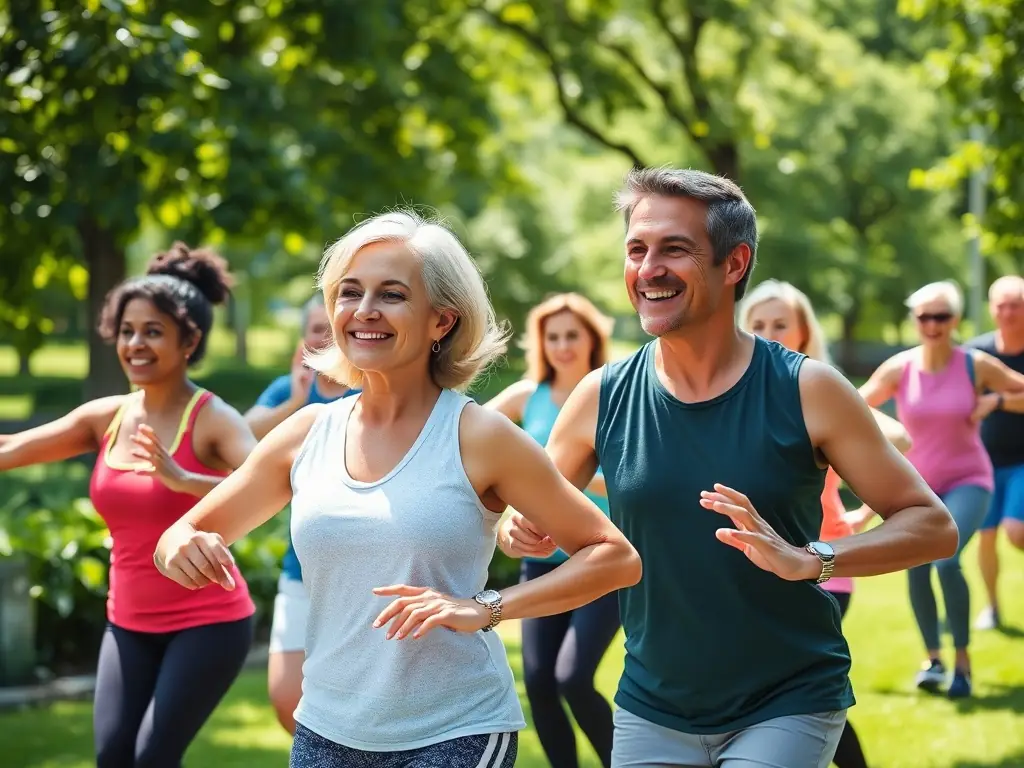 An inspiring image of adults participating in a community fitness class organized by ASSOCIATION SPORTIVE DE BRIE, emphasizing health and wellness.