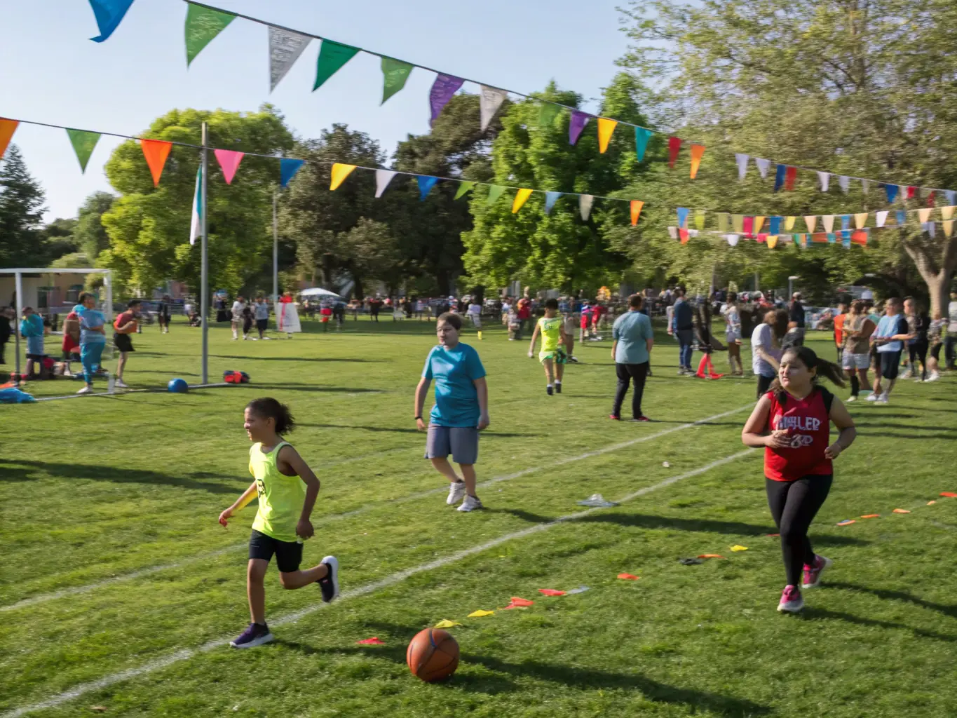A community event image featuring local residents participating in a sports day, highlighting the organization's role in fostering community spirit and promoting active lifestyles.