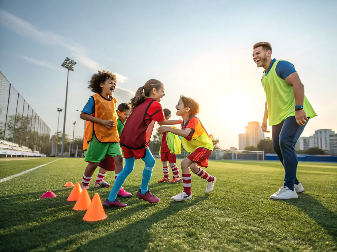 A vibrant image depicting children participating in a football training session at ASSOCIATION SPORTIVE DE BRIE, showcasing teamwork and active engagement.